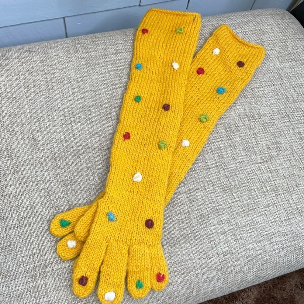 Yellow Long Wool Polka Dot Gloves